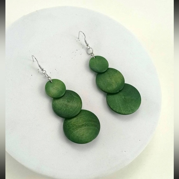 N/A Jewelry - Wooden Round Drop Earrings